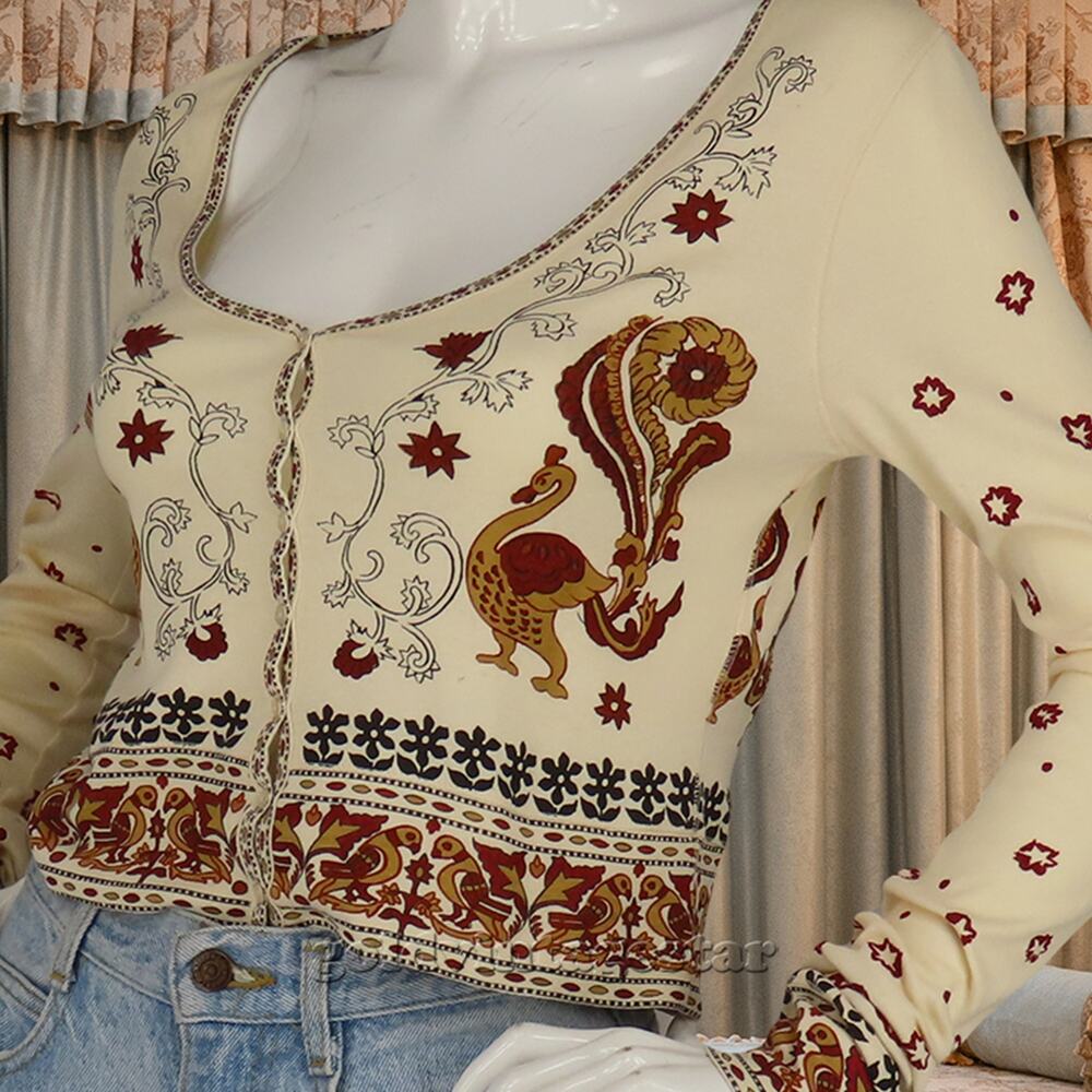 Lucky Brand India Boho Print Ethnic Blouse Shirt Top NWT L